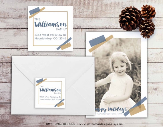 Holiday Return Address Label - Square Label - Printable Return Address Label - Blue and Tan Label - Address Label - Custom Label - WH171 Il_570xn