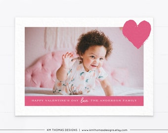 Pink Valentine Photo Card with Heart, Printable Valentines Day Card with Picture, VA111