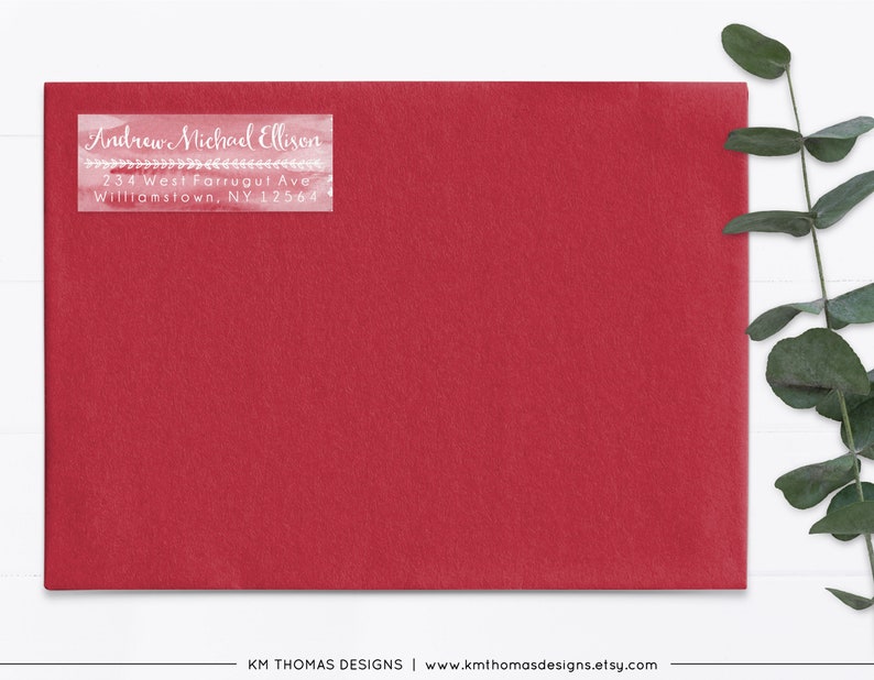 Watercolor Return Address Label Printable, Rectangle Mail Return Sticker Pink, GR101 Red