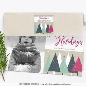 Holiday Address Label Sticker Printable, Christmas Return Address Label Square, Winter Trees Pink, WH116 Tan/Pink