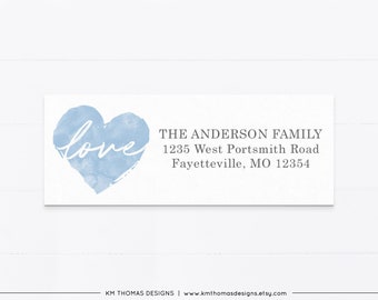 Heart Return Address Label Blue, Printable Valentines Day Sticker, VA103