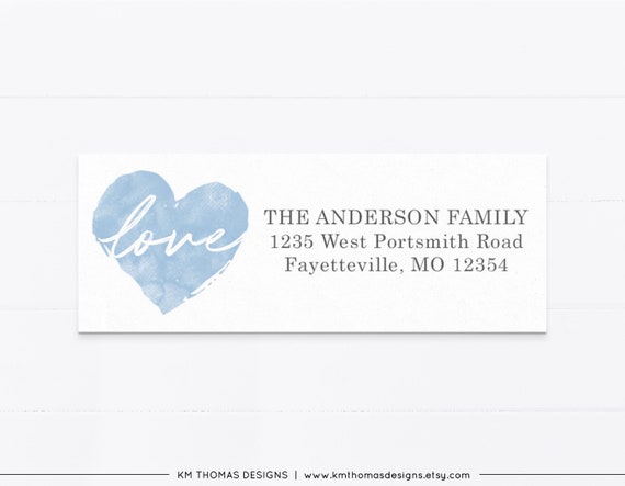 Heart Return Address Label Blue, Printable Valentines Day Sticker, VA103 Il_570xn