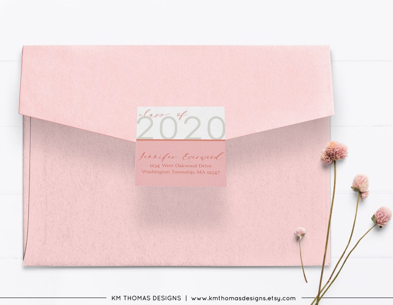 Class of 2024 Return Address Label Gray, Printable Mail Address Label Sticker, GR109 Pink/Peach