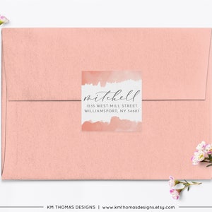 Watercolor Return Address Label, Return Mail Sticker for Easter Card, EA107 Peach