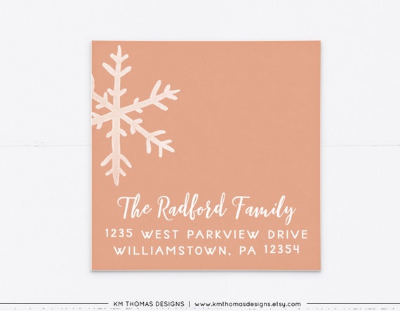 Winter Address Labels With Snowflake Personalized Return Address Sticker Printable Peach Label Wh123 By Km Thomas Designs Catch My Party