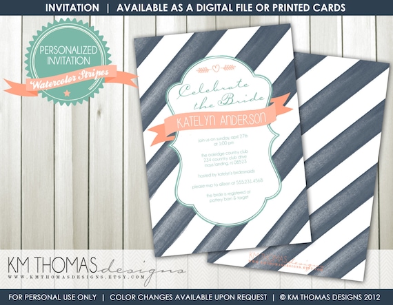 WATERCOLOR STRIPES...Custom Printable Shower Invitation...by KM Thomas Designs Item 182 Il_570xn
