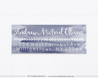 Printable Return Address Sticker, Blue Watercolor Mailing Label, GR101