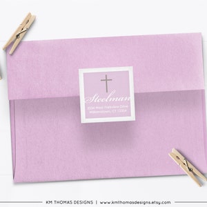 Return Address Label Sticker for Baptism Invitation, Printable Religious Address Label Pink, R103 Lavender