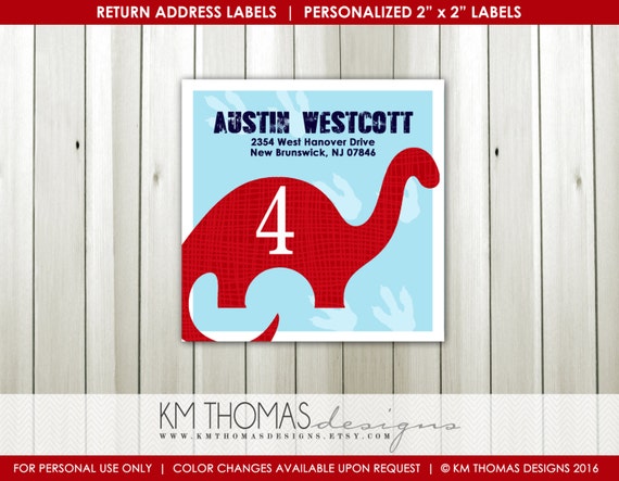 Dinosaur Printable Return Address Labels : Red Dinosaur Return Address Labels - Dino Return Address Label - Square Label - BD135 Il_570xn