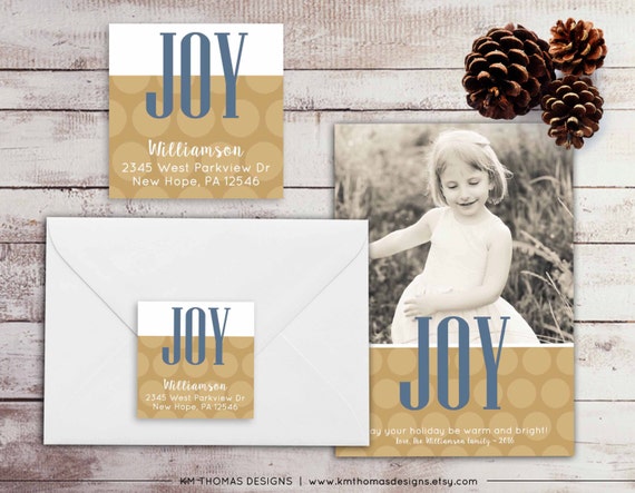 Joy Return Address Label: Square Label - Holiday Return Address Label - Christmas Label - Return Address Sticker - Blue and Tan - WH153 Il_570xn