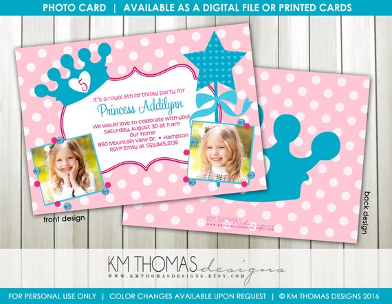 Princess Birthday Invitation - Photo Princess Party Invitation - Princess Crown Invitation - Girl Birthday Invitation - Pink Teal - BD137 Il_570xn
