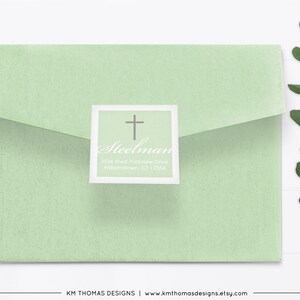 Return Address Label Sticker for Baptism Invitation, Printable Religious Address Label Pink, R103 Pale Green