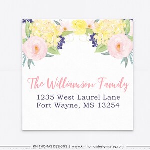 Return Address Label with Flowers, Watercolor Floral Return Mail Sticker Square, EA102