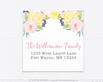 Return Address Label with Flowers, Watercolor Floral Return Mail Sticker Square, EA102