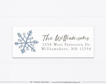 Printable Return Address Label with Snowflake, Holiday Address Label Sticker, Blue Personalized Mailing Label Rectangle, WH128