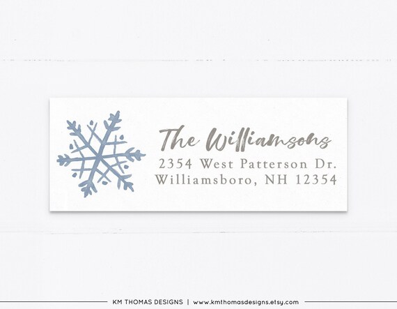 Printable Return Address Label with Snowflake, Holiday Address Label Sticker, Blue Personalized Mailing Label Rectangle, WH128 Il_570xn