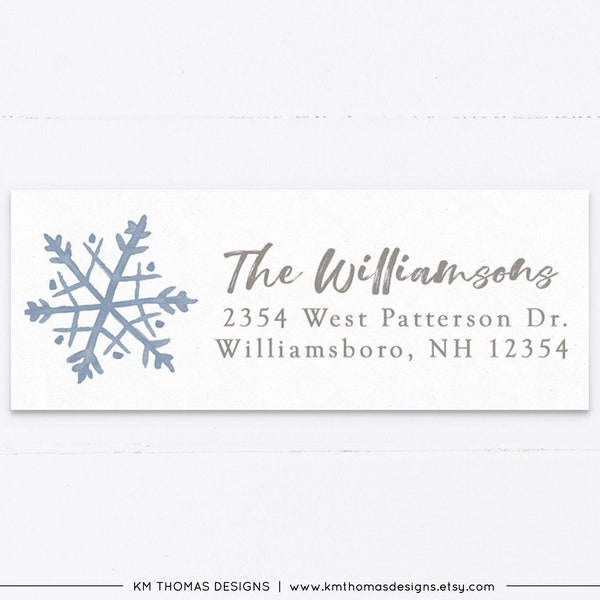 Printable Return Address Label with Snowflake, Holiday Address Label Sticker, Blue Personalized Mailing Label Rectangle, WH128