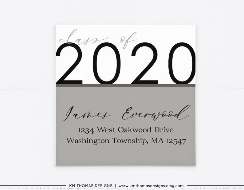 Class of 2024 Return Address Label Gray, Printable Mail Address Label Sticker, GR109 Gray/Black