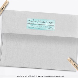 Watercolor Return Address Label Printable, Rectangle Mail Return Sticker Pink, GR101 Aqua