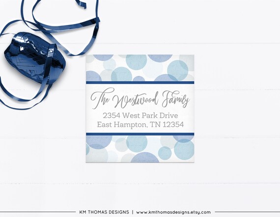 Blue Printable Bubble Return Address Labels, BD178 Il_570xn
