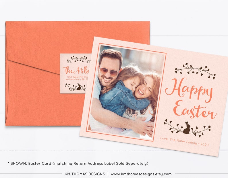 Bunny Easter Card with Photo, Personalized Picture Card Pink, EA101 image 5