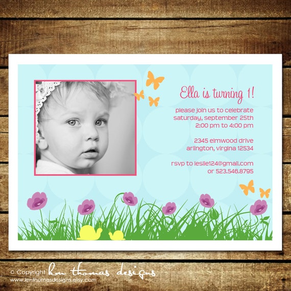 Flower Garden Birthday Invitation - Flower Photo Invitation - Girl Birthday Photo Invitation - Floral Invite - Flowers - Butterflies Il_570xn