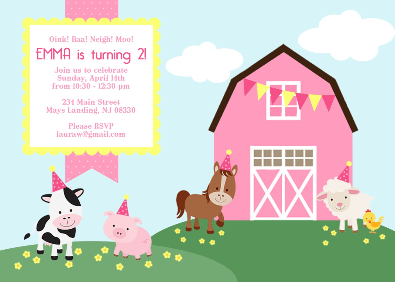 Farm Birthday Invitation Girl Farm Animal Birthday - Etsy