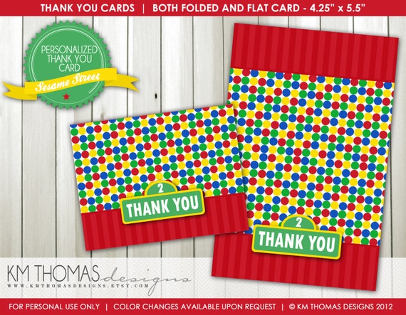 Sesame Street Thank You Card - Printable Thank You Card - Sesame Street Sign - Boy Thank You Card - Girl Thank You Card - BD106 Il_570xn