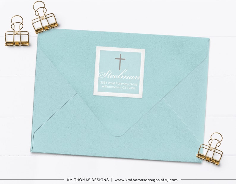 Return Address Label Sticker for Baptism Invitation, Printable Religious Address Label Pink, R103 Light Blue