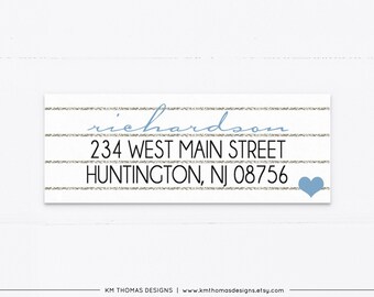 Personalized Return Address Label Printable, Holiday Address Label Christmas Heart, Glitter Stripes, WH109