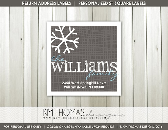 Snowflake Return Address Labels : Printable Return Address Labels - Gray Snowflake - Square Label - WH112 Il_570xn