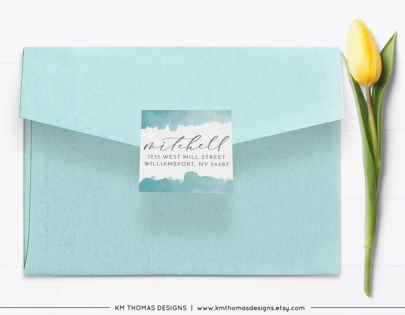 Watercolor Return Address Label, Return Mail Sticker for Easter Card, EA107 Teal