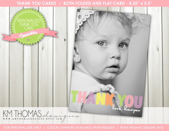 1st Birthday Photo Thank You Card - Flat Thank You Card - Folded Thank You Card - Printable Thank You Cards - Item 102 Il_570xn