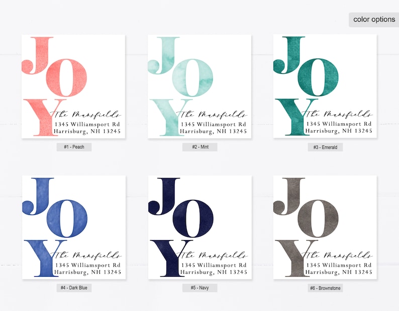 Joy Christmas Return Address Label Printable WH224 Watercolor Christmas Sticker Blue Holiday Mailing Label Personalized
