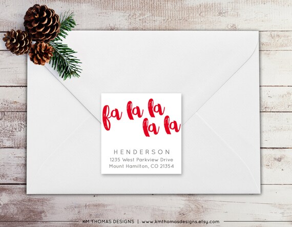 Fa La La La La Return Address Label - Square Label - Holiday Return Address Label - Christmas Label - Printable Red Label - WH218 Il_570xn