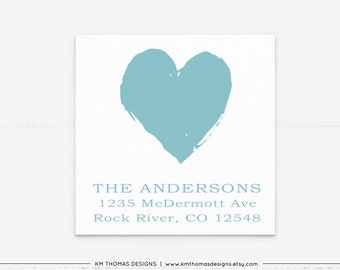 Heart Return Address Sticker Square, Printable Valentines Day Label, VA111