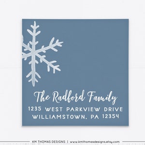 Address Return Label Christmas Snowflake, Printable Holiday Address Sticker Blue, Personalized Winter Label, WH123