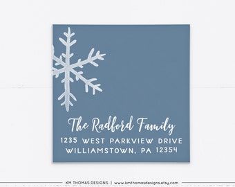 Address Return Label Christmas Snowflake, Printable Holiday Address Sticker Blue, Personalized Winter Label, WH123