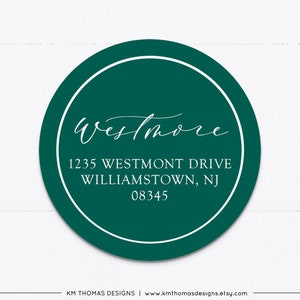 Personalized Return Address Sticker Round, Holiday Address Label Printable, Christmas Return Mailing Label Green, WH126 image 1