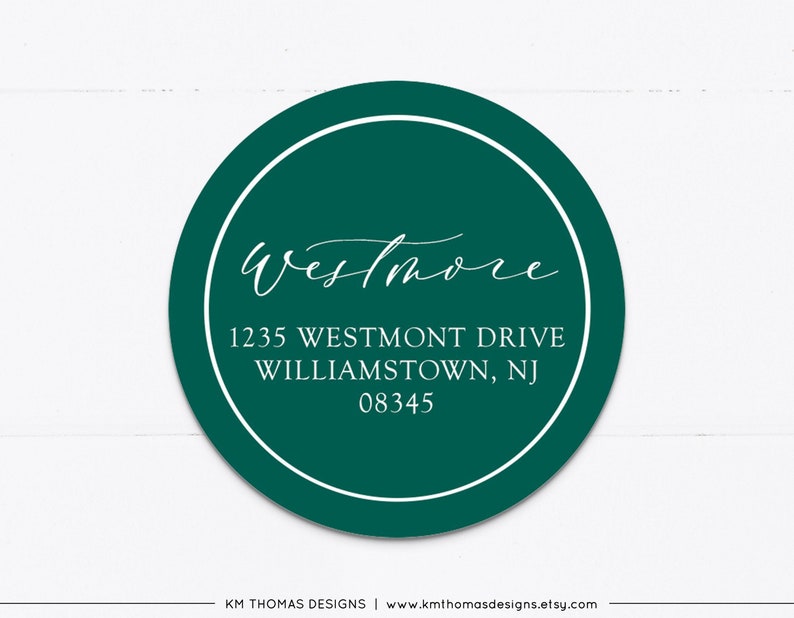 Personalized Return Address Sticker Round, Holiday Address Label Printable, Christmas Return Mailing Label Green, WH126 image 1