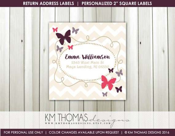 Printable Return Address Labels : Girl Butterfly Return Address Labels - Purple Butterflies - Square Label - BD126 Il_570xn