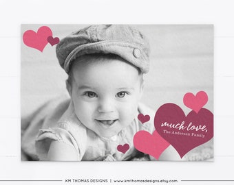 Valentine Photo Card with Pink Hearts, Printable Valentine Picture Card, VA104