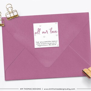 Blue All Our Love Return Address Label with Hearts, Printable Valentine Return Mail Sticker, VA102 Lavender