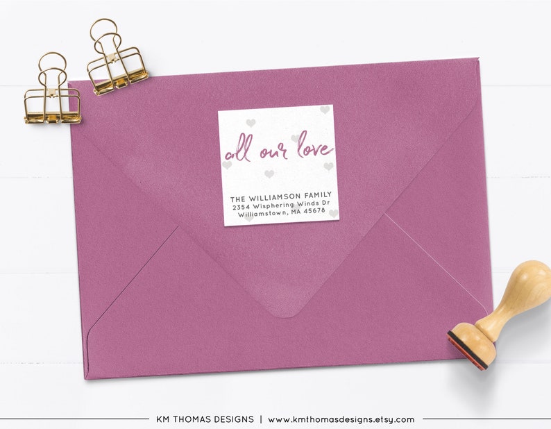 Blue All Our Love Return Address Label with Hearts, Printable Valentine Return Mail Sticker, VA102 Lavender