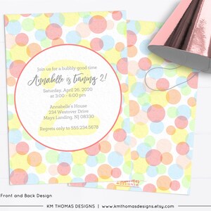 Printable Bubble Birthday Invitation, Pink Girl Birthday Party Theme, Blowing Bubbles, Pop Party, BD178 image 2