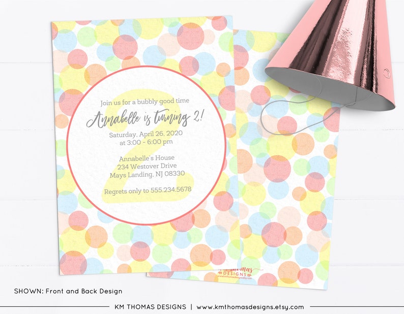 Printable Bubble Birthday Invitation, Pink Girl Birthday Party Theme, Blowing Bubbles, Pop Party, BD178 image 2