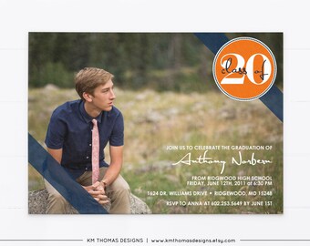 High School Graduation Announcement Printable, College Commenecment Ceremony Invitation Navy, GR103