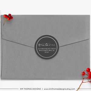 Printable Address Labels Round, Christmas Return Address Label Gray, Modern Holiday Mailing Label, WH126 image 5