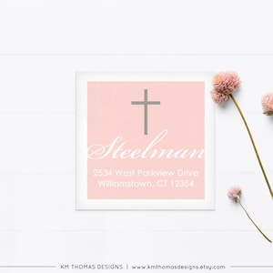 Return Address Label Sticker for Baptism Invitation, Printable Religious Address Label Pink, R103 image 1