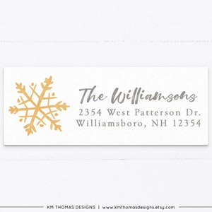 Snowflake Return Address Label Printable, Winter Address Label Yellow, Christmas Mailing Label Personalized, WH128